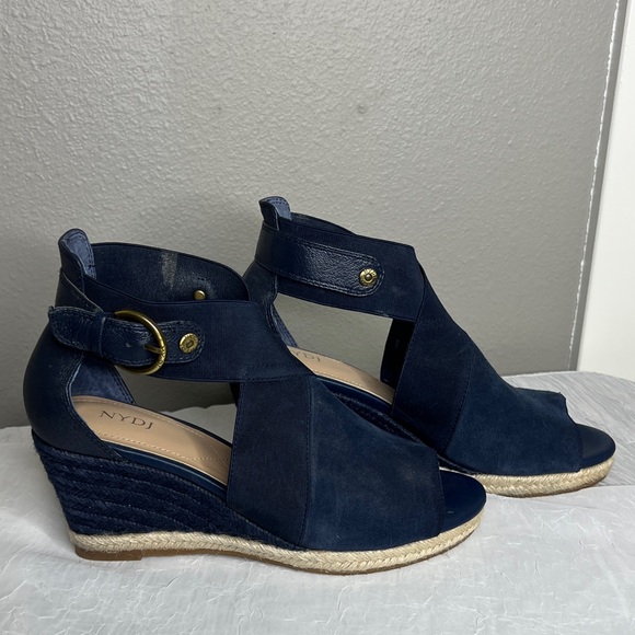 NYDJ Dark Blue Wedge Sandals Size 7.5 - Picture 2 of 13